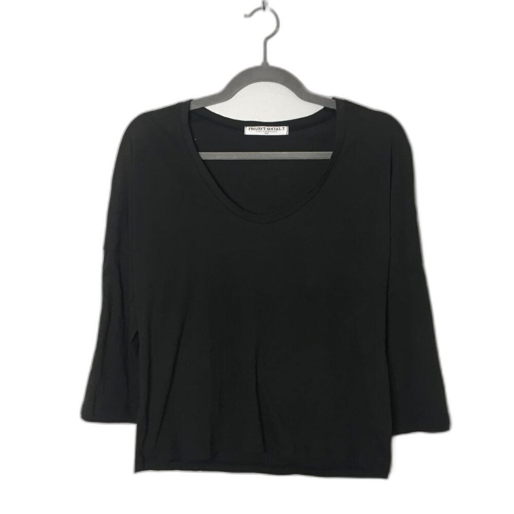Project Social T | Black Funky Shirt for layering- off the shoulder seam | SMALL
